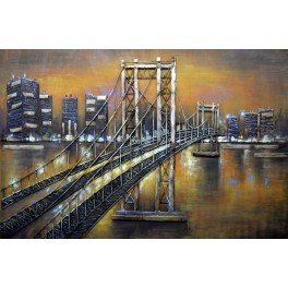 Tableau 3D 100% Métal : Brooklyn Bridge by Night, L 120 cm
