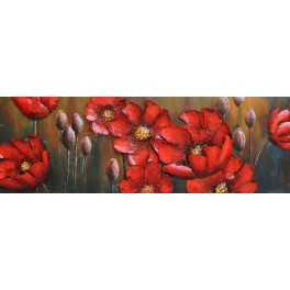 Tableau sur Bois & Métal 3D : Les coquelicots rouges, L 120 cm