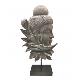 SIGNES GRIMALT Figurine Zen en résine : Tête de Bouddha et Fleur Exotique, Hauteur 42 cm