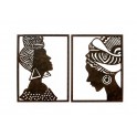 Déco murale métal : Set 2 cadres Visages d'africaines stylisés, H 45 cm