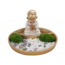 SIGNES GRIMALT Figurine Bouddha et Jardin Zen, Collection Lotus Blanc, Diamètre 20,5 cm