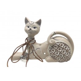 Figurine Chat allongé, Collection Coeur d'argent, Beige, H 23,50 cm