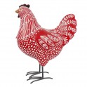 Figurine Métal et Résine : Poule Rouge et Blanche, H 26 cm