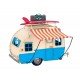 Miniature Caravane Rouge, Planche de Surf & Valise, L 24 cm