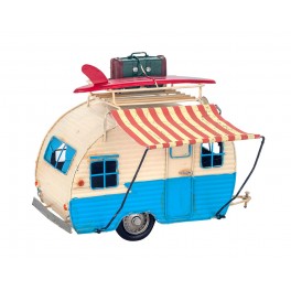 Miniature Caravane Rouge, Planche de Surf & Valise, L 24 cm