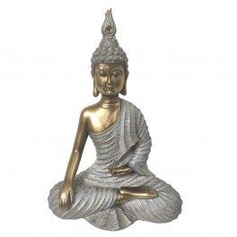 SIGNES GRIMALT Figurine Bouddha en résine élégant, Tenue drapée et Couleurs claires, Collection Flores, Hauteur 33 cm