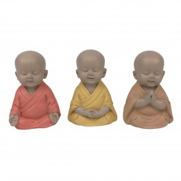 SIGNES GRIMALT Set 3 Figurines Moines Bouddha, 3 Positions 3 Couleurs Pastels différentes, Collection Baby Zen, Hauteur 6 cm