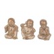 SIGNES GRIMALT Set 3 Moines Bouddha de la Sagesse, Ne Pas Voir, Entendre ou dire du Mal, Kanchana Beige et doré, Hauteur 21 cm