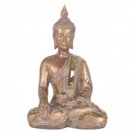 SIGNES GRIMALT Statue Bouddha Thai sur Socle, Beige et doré avec Inserts, Collection Sukhothai, Hauteur 28 cm