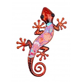 Gecko Mural Orange, Métal et Verre, Modèle SOLEDAD, H 37 cm