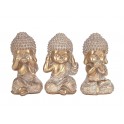 Statuettes déco : Set 3 Moines de la Sagesse, White & Gold, H 19 cm