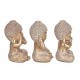 Set 3 Moines Bouddha de la Sagesse, Kanchana et Motif Floral, H 16 cm