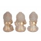 Set 3 Moines Bouddha de la Sagesse, Kanchana et Motif Floral, H 16 cm