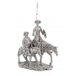 Figurine Don Quichotte à Cheval et Sancho Panza, Argent, L 30 cm