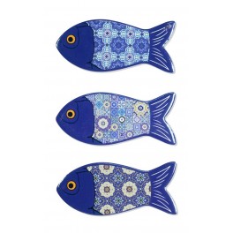 Set 3 magnets Frigo aimantés, Poissons Carreaux De Ciment, 4, L 9 c