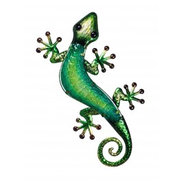 Gecko Mural Vert, Métal et Verre, Taille XL, Hauteur 61 cm