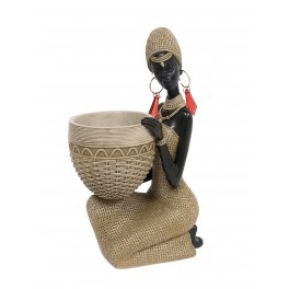 Statuette Africaine en pagne kita & Cruche 2, Collection Ethnik, H 42 cm