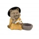 SIGNES GRIMALT Bougeoir Chat Bouddha Souriant en Résine – Tenu Jaune – Décoration Zen 10,5 cm