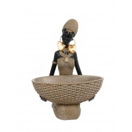 Statuette Africaine en pagne kita & Cruche 2, Collection Ethnik, H 42 cm