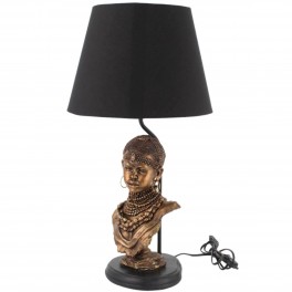 Lampe contemporaine de bureau, abat jour noir Buste Femme Africaine, H 56 cm