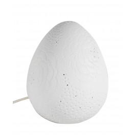 SIGNES GRIMALT Lampe d'ambiance et Veilleuse, modèle Oeuf, Porcelaine blanche ajourée, Hauteur 26,5 cm