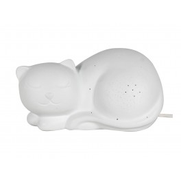 SIGNES GRIMALT Lampe et Veilleuse, modèle Chat Blanc enroulé, Porcelaine ajourée, Longueur 25 cm
