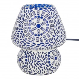 SIGNES GRIMALT Lampe ethnique d'inspiration orientale, Verre et Céramique colorée, Blanc et Bleu, Hauteur 18 cm
