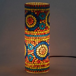 SIGNES GRIMALT Lampe ethnique d'inspiration orientale, Verre et Céramique colorée, Rouge, Jaune, Bleu, Hauteur 30 cm