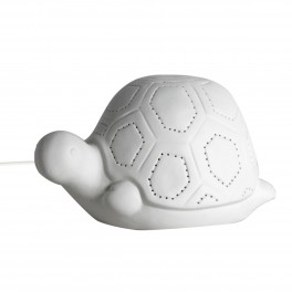 Tortue Lampe d'ambiance et Veilleuse, Porcelaine Blanche ajourée, Finition Mat, Longueur 16 cm