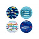 Set 4 sous-bocks céramique : Sardines Bleues 2, Bord de mer, Diam 11 cm