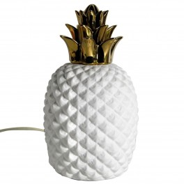 SIGNES GRIMALT Ananas blanc et doré design, lampe d'ambiance et Veilleuse en porcelaine, finition brillante satin, hauteur 30 cm