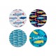 Set 4 sous-bocks céramique : Sardines Bleues 2, Bord de mer, Diam 11 cm