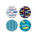 Set 4 sous-bocks céramique : Sardines Bleues 2, Bord de mer, Diam 11 cm