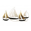 Déco Marine en métal : Régate 4 bateaux, Noir, Ecru et Doré, L 106 cm