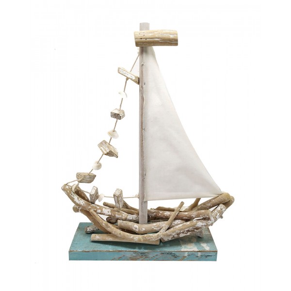 Décoration Marine : Bateau en Bois flotté sur Socle, Collection