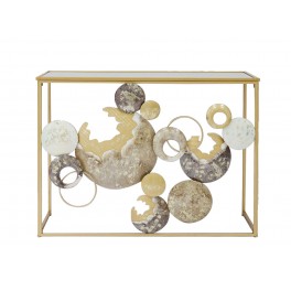 Console Verre et Métal, Formes abstraites Design, Doré et Gris, L 108 cm