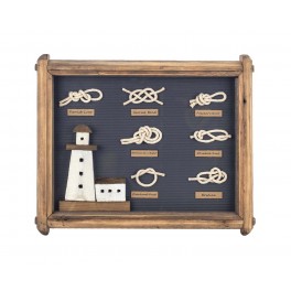 Déco Murale Bord de Mer : Cadre Noeuds marins et Phare 3D, Bois exotique, L 44 cm