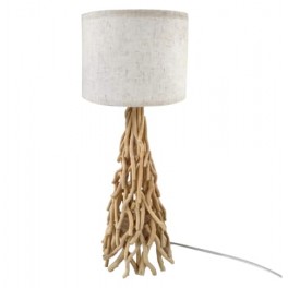 SIGNES GRIMALT Lampe en Bois de Mûrier 64 cm – Pied Naturel Sculpté & Abat-jour Tissu – Luminaire Artisanal Douille E27
