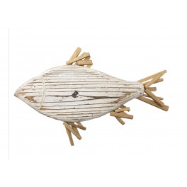 Déco Marine et Plage : Grand Poisson en bois flotté et MDF, L 40 cm