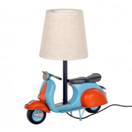 SIGNES GRIMALT Lampe de Table Scooter Vintage en Métal 34 cm – Bleu et Rouge – Abat-jour Tissu – Douille E14