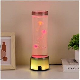 SIGNES GRIMALT Lampe LED Méduse 28 cm – Effet Aquarium Lumineux Multicolore – Recharge USB – Base Métal & Cylindre Verre