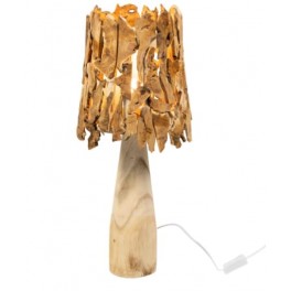 SIGNES GRIMALT Lampe à Poser en Bois de Paulownia 68 cm – Pied Naturel & Abat-Jour Sculpté – Douille E14