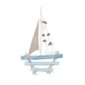 Déco murale Métal : le bateau design à double voiles, Bleu & Blanc, H 66 cm