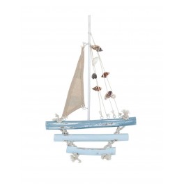 Déco Murale Marine : Voilier en Bois Flotté, H 29 cm