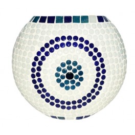 SIGNES GRIMALT Lampe Mosaïque en Verre et Résine 26 cm – Motif Cercle Bleu & Blanc – Luminaire Artisanal Douille E14