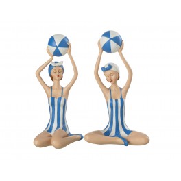 Figurines Bord de Mer : Set 2 Baigneuses assises et ballons, H 22 cm