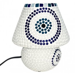 SIGNES GRIMALT Lampe Mosaïque en Verre et Plâtre 23 cm – Motif Cercle Bleu & Blanc – Luminaire Artisanal Douille E14