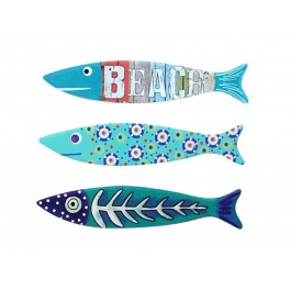 Set 3 Magnets Frigo aimantés, Poissons Thème Mer 6, L 13 cm