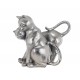 Figurine Chat Assis Bali, Aspect Bois et Motifs stylisés, H 14 cm