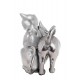 Grande Figurine Deux Chats contemporains, Patine Argent, H 20 cm